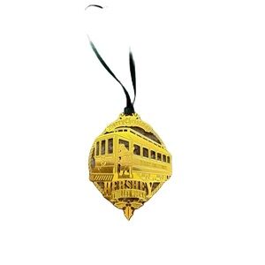 HERSHEY TROLLEY WORKS Merry Christmas Souvenir Ornament 2.5" Gold Metal